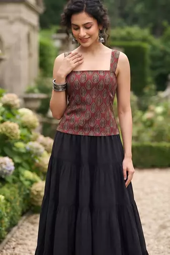 Maroon cotton printed top for women