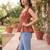 Red cotton printed top for women
