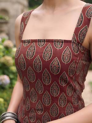 Maroon cotton printed top for women 4