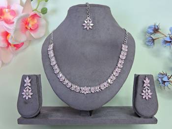 Pink color rhodium plating festive wear designer necklace set 1