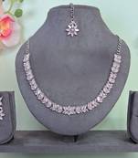 Pink color rhodium plating festive wear designer necklace set
