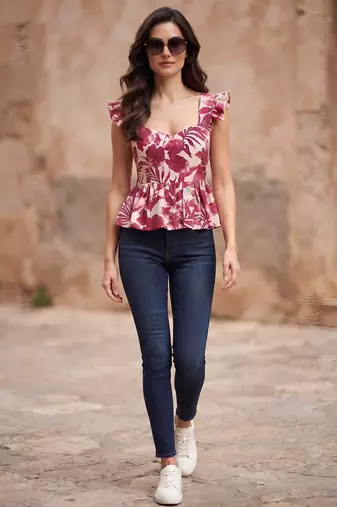 White cotton printed top for women