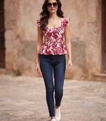White cotton printed top for women