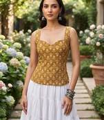 Mustard cotton printed top for women