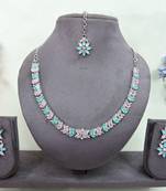 Green color rhodium plating festive wear designer necklace set