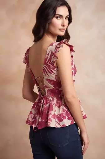 White cotton printed top for women