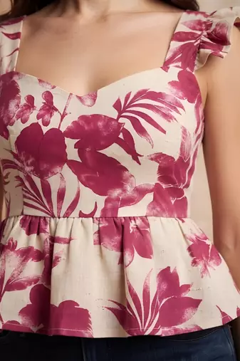 White cotton printed top for women