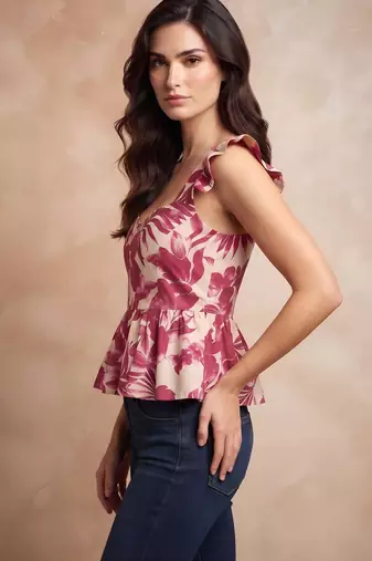 White cotton printed top for women
