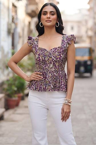 Multicolor cotton printed top for women
