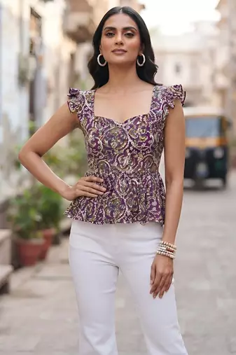 Multicolor cotton printed top for women