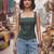 Green cotton printed top for women