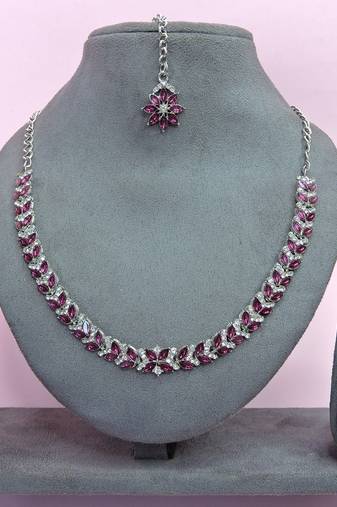 Purple color rhodium plating festive wear designer necklace set