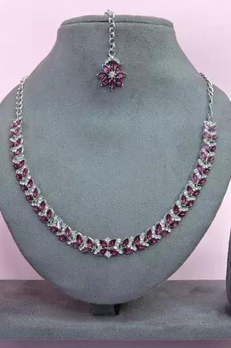 Purple color rhodium plating festive wear designer necklace set