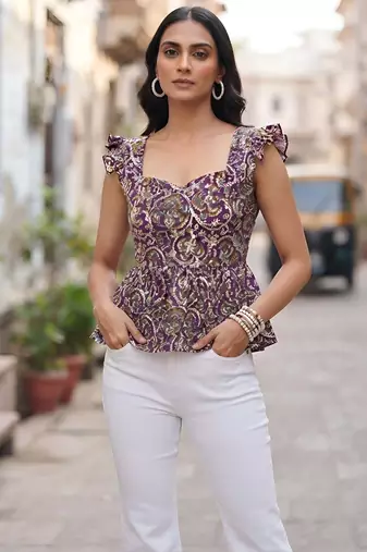 Multicolor cotton printed top for women
