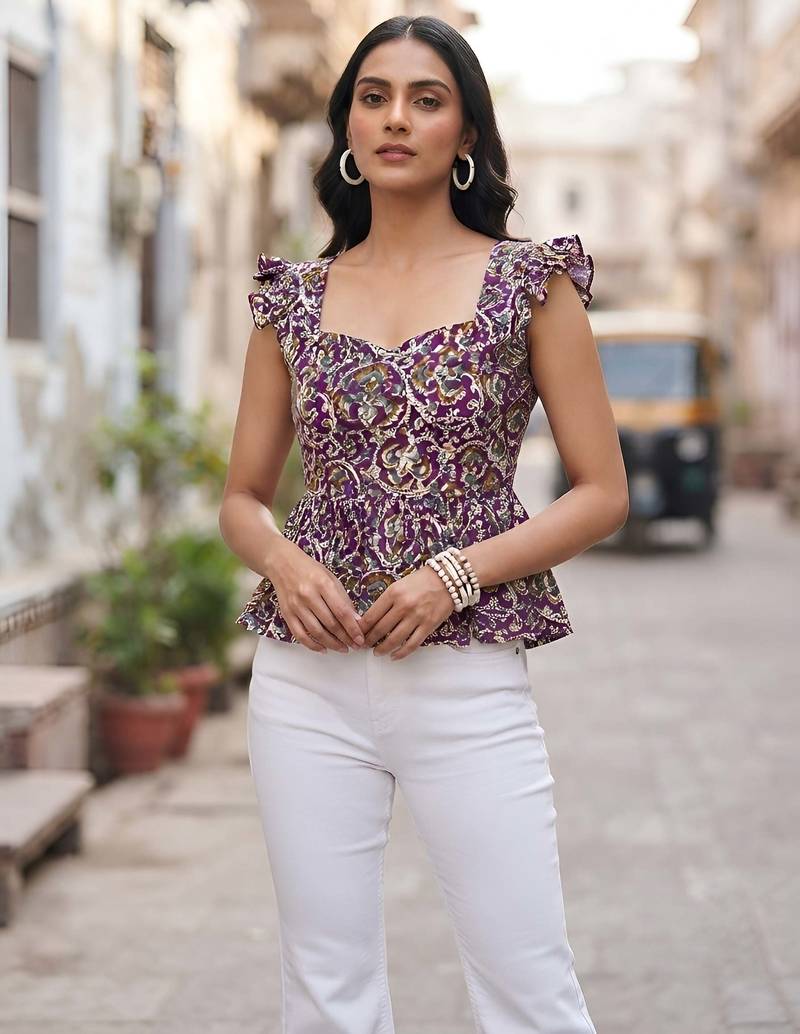 Multicolor cotton printed top for women
