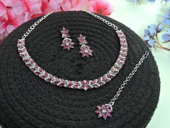 Purple color rhodium plating festive wear designer necklace set 2