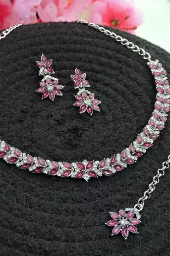 Purple color rhodium plating festive wear designer necklace set