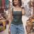 Green cotton printed top for women