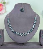 Green color rhodium plating festive wear designer necklace set