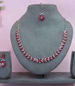Pink color rhodium plating festive wear designer necklace set