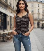 Black cotton printed top for women