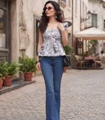 Grey cotton printed top for women