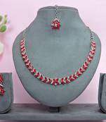 Red color rhodium plating festive wear designer necklace set