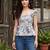 Grey cotton printed top for women