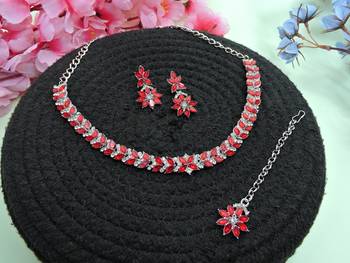 Red color rhodium plating festive wear designer necklace set 2