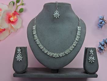 White color rhodium plating festive wear designer necklace set 1