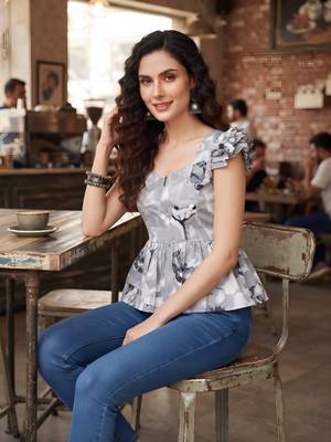 Grey cotton printed top for women 4
