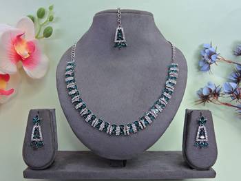 Green color rhodium plating festive wear designer necklace set 1