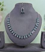 Green color rhodium plating festive wear designer necklace set