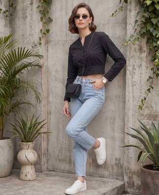 Black cotton printed top for women 1