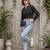 Black cotton printed top for women