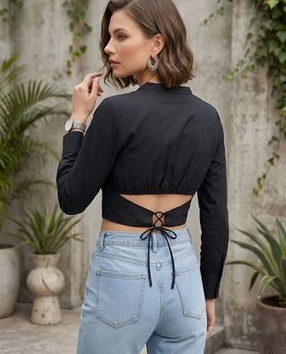 Black cotton printed top for women 2