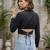 Black cotton printed top for women