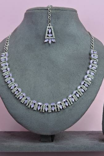 Purple color rhodium plating festive wear designer necklace set