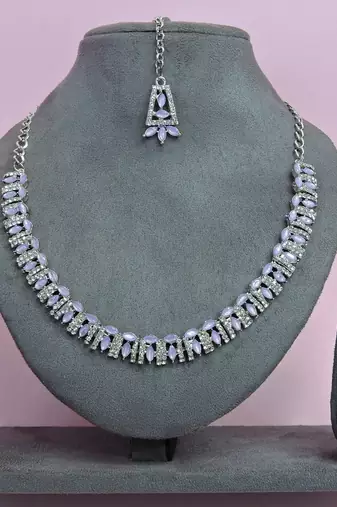 Purple color rhodium plating festive wear designer necklace set