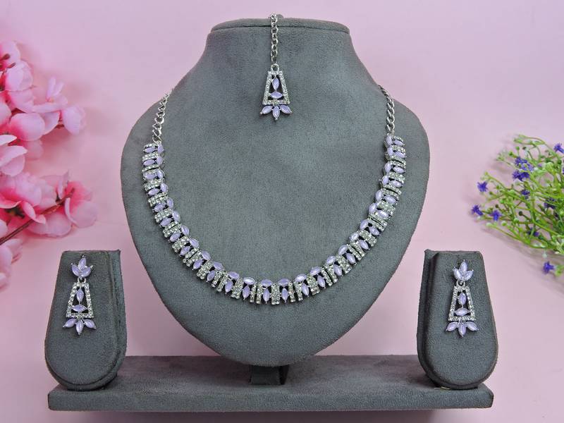 Purple color rhodium plating festive wear designer necklace set