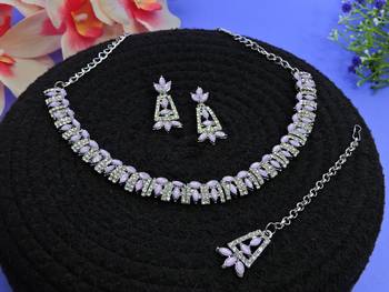 Purple color rhodium plating festive wear designer necklace set 2