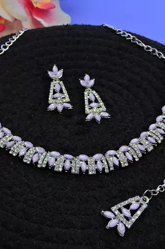 Purple color rhodium plating festive wear designer necklace set