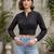 Black cotton printed top for women
