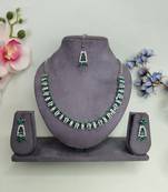 Green color rhodium plating festive wear designer necklace set