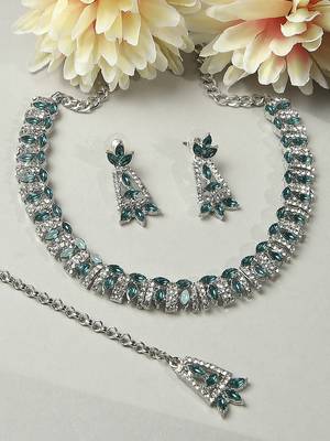 Green color rhodium plating festive wear designer necklace set 2