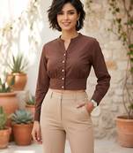 Brown cotton printed top for women