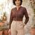 Brown cotton printed top for women