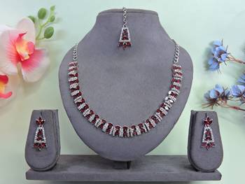 Maroon color rhodium plating festive wear designer necklace set 1