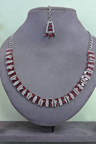 Maroon color rhodium plating festive wear designer necklace set
