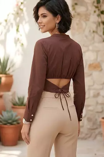 Brown cotton printed top for women